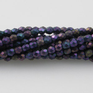 Fire Polish, Matte Iris Purple, 3mm Round Bead, Czech Pressed Glass, (21195), 50 count