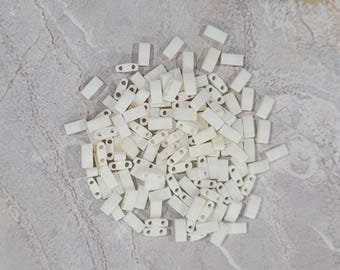Miyuki Half Tila Bead, Matte Cream, 2-Hole, 5 x 2 mm, 2-Hole Czech Bead, (TLH2021)