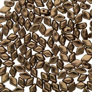 MINI GemDuo Beads, Jet Gold Bronze, 50 count, 6 x 4 mm 2-Hole Czech Bead, (GD-64-23980-90215)