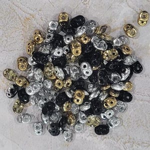 SuperDuo, Silver and Gold Mix, 2 hole Beads, (duo5mix156), 2.5mmx5mm, 9 grams