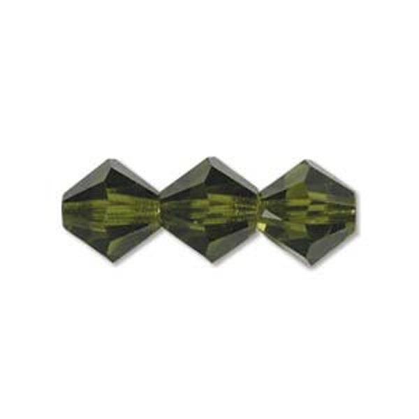 3mm Bicone Crystals, Olivine, 25 count