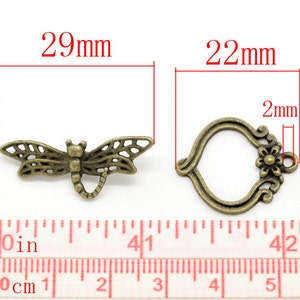 Antique Bronze/Brass Dragonfly & Flower Toggle Clasp CLP-T-AB-1, 4 sets image 2