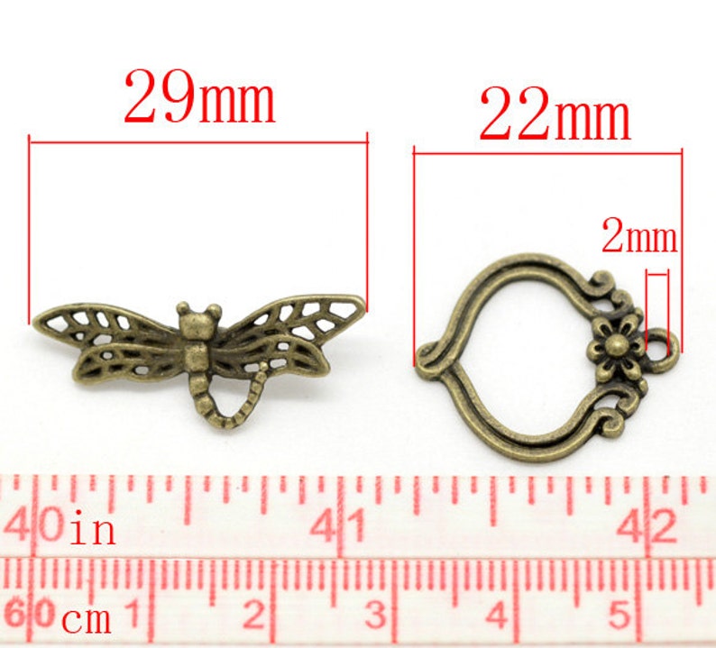 Antique Bronze/Brass Dragonfly & Flower Toggle Clasp CLP-T-AB-1, 4 sets image 2