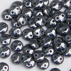 CzechMate Lentil, Hematite, 2 Hole Bead, (14400),  50 count
