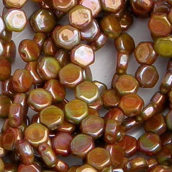 Honeycomb Bead, Hodge Podge Orange Nebula, 2 Hole Glass Beads, (HC-99994-15001), 6mm, 30 count