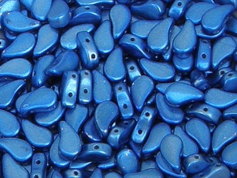 24203 Metalust Crown Blue 30 count Paisley Duo Bead 2 Hole Glass Beads, 8x5mm