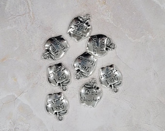 No. 1 Teacher Charm, Pendant, Antique Silver Finish, (CH-AS-54), 10 count