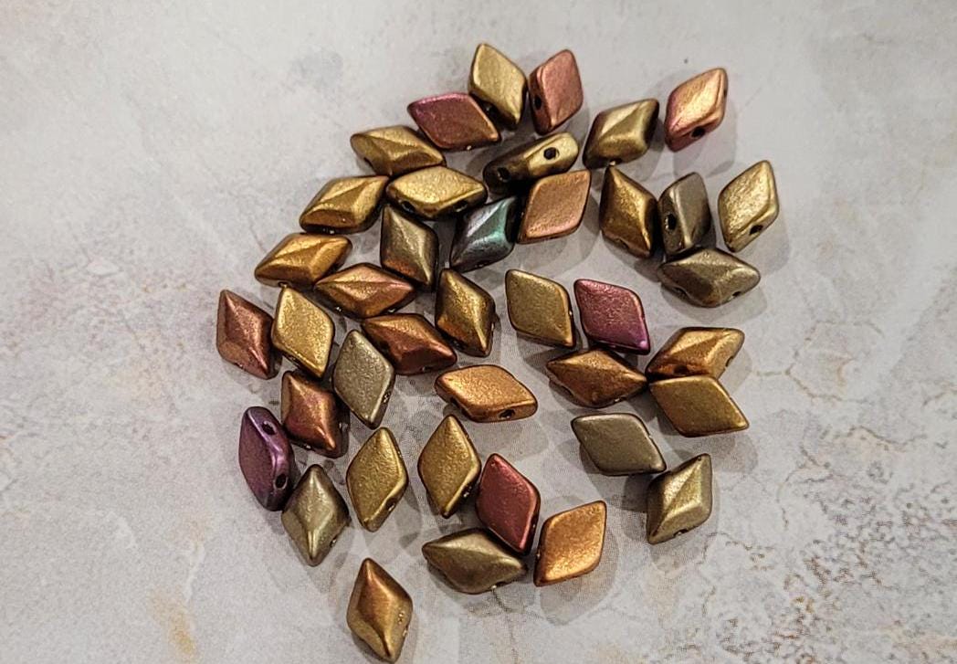 GemDuo Beads, Gold Rainbow, 40 count, 5 x 8 mm 2-Hole Czech Bead, (GD-00030-01610)