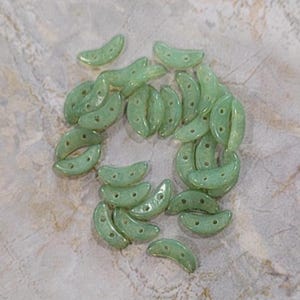 CzechMate Crescents, Opaque Green Flash, 2 Hole Bead, (391-310-PS0010), 30 count