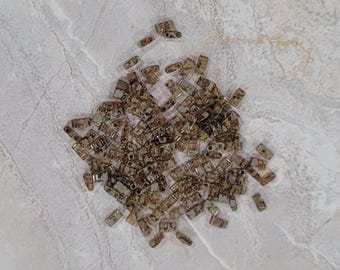 Miyuki Half Tila Bead, Light Smoke Topaz Picasso, 2-Hole, 5 x 2 mm, 2-Hole Czech Bead, (TLH4505)