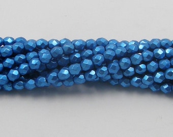 Lumi Blue Luster Czech Glass Firepolish Beads 10mm Faceted Round Glass 25pc