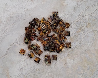 Miyuki Tila Bead, Dark Amber Transparent Picasso, 2-Hole, 5 x 5 mm, 2-Hole Czech Bead, (TL4502)