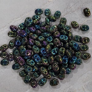 SuperDuo, Iris Green, 2 hole Beads, (21455), 2.5mmx5mm, 9 grams
