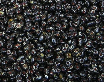 MiniDuo, Jet Picasso, 2 Hole Seed Bead. (364-24-T2398), 2mmx4mm, 9 grams