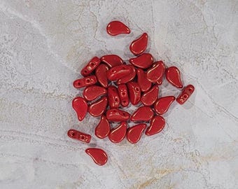 Cuentas Paisley Duo, Lumi rojo, cuentas de vidrio de 2 agujeros (93200-15495), 8 x 5 mm, 30 unidades