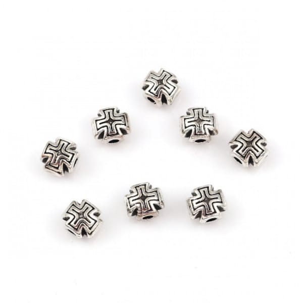 Cross Spacer Bead, Antique Silver Finish, 8x7mm, (SB-CROSS-AS-1), 10 count