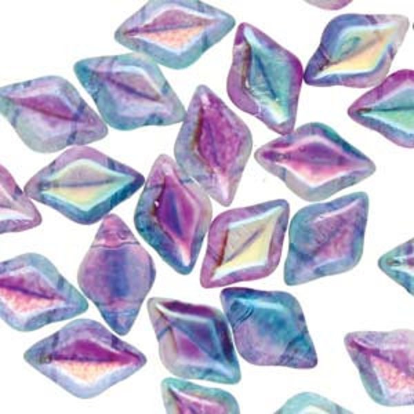 GemDuo Beads, Summer Rainbow Light Blue, 40 count, 5 x 8 mm 2-Hole Czech Bead, (GD-00030-48123)