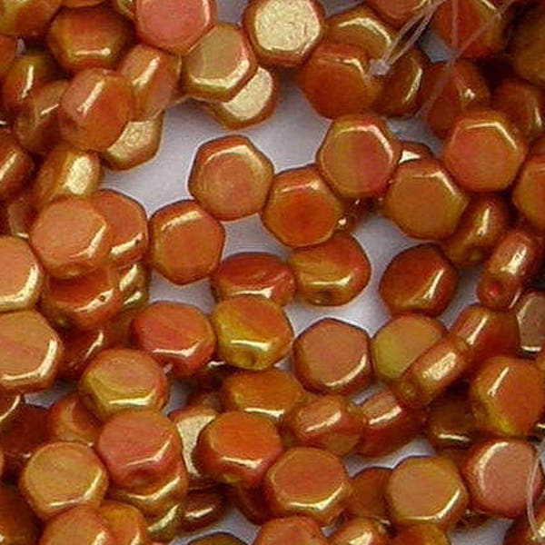 Honeycomb Bead, Hodge Podge Orange Luster, 2 Hole Glass Beads, (HC-99994-14495), 6mm, 30 count
