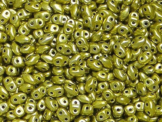 Miniduo, Metalust Yellow Gold, 2 Hole Seed Bead. (duo423980-24208