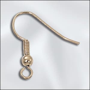 Gold Plated Ear Wire, Round Wire w/3 mm Bead and Coil, 10 count (EW-2-G)