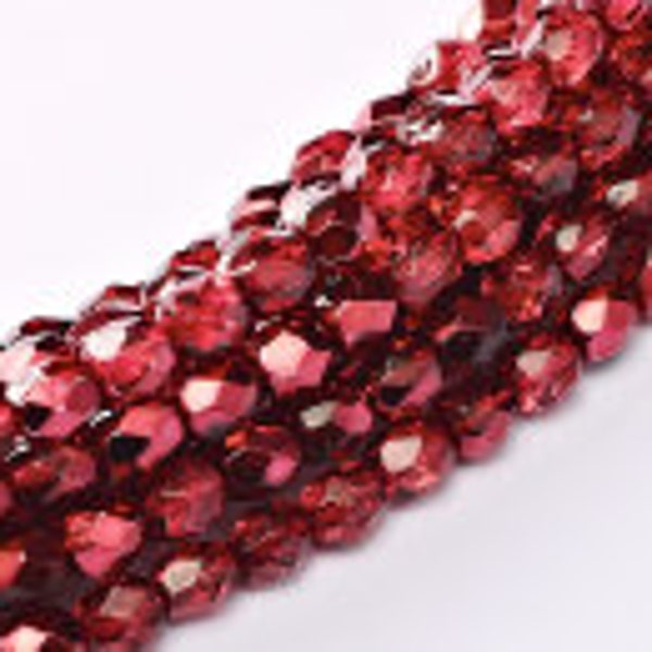 Fire Polish, Crystal Pomegranate Metallic Ice, 3mm Round Bead, Czech Pressed Glass, (00030-67958), 50 count
