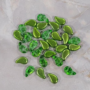 Paisley Duo Bead, Slushy Sour Apple, 2 Hole Glass Beads, (00030-24705), 8x5mm, 30 count