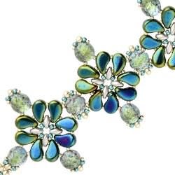 Paisley Duo Bead, Crystal Full AB Azuro Dot, 2 Hole Glass