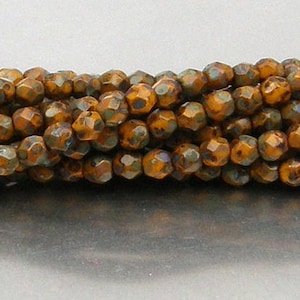 Feuerpolitur, Sonnenblumengelber Picasso, 3 mm runde Perle, Tschechisches Pressglas, (T93110), 50 g