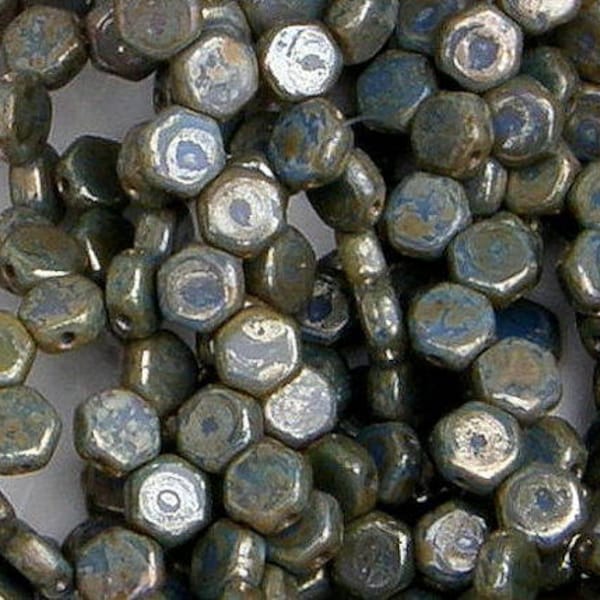 Honeycomb Bead, Hodge Podge Blue Picasso, 2 Hole Glass Beads, (HC-99995-43400), 6mm, 30 count