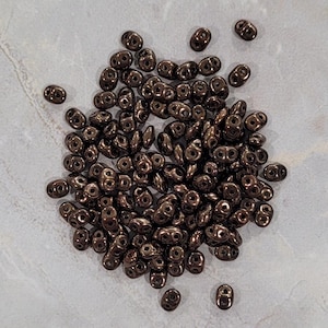 SuperDuo, Dark Bronze, 2 hole Beads, Czech Pressed Glass, (14415), 2.5mmx5mm, 9 grams
