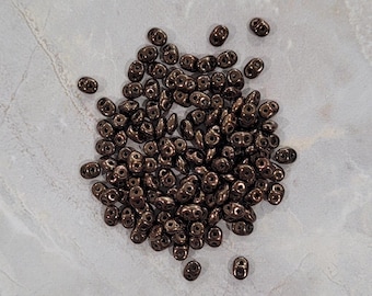 SuperDuo, Dark Bronze, 2 hole Beads, Czech Pressed Glass, (14415), 2.5mmx5mm, 9 grams