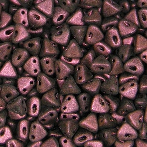 Super Kheops® Par Puca®, violet foncé mat métallique (rose polychrome), 2 trous perles de verre (skhp-23980-94108), 6 mm, 25 pièces