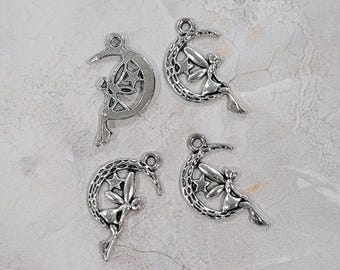 Angel, Fairy Moon Charm, Antique Silver Finish (CH-AS-11), 10 count