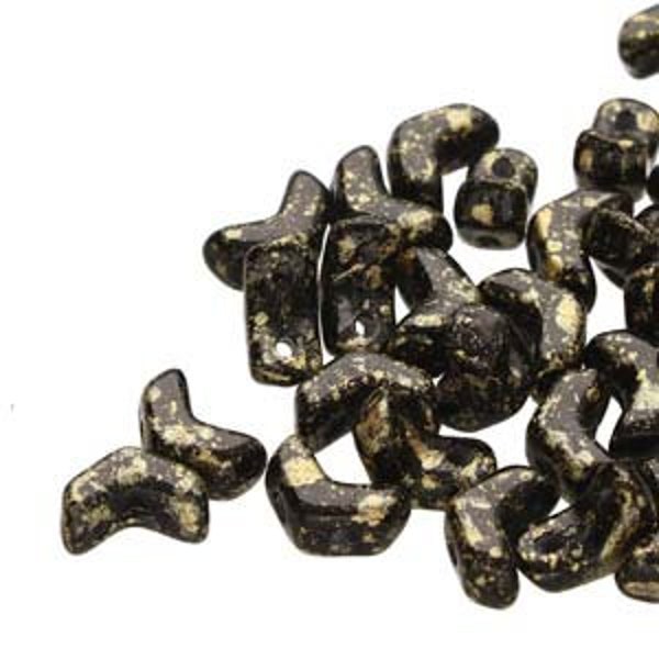 MINI Chevron Bead, Gold Splash Jet, 2 Hole Bead, (23980-94401), 6 x 2 mm, 5 gr. (approx. 46 - 50 beads)