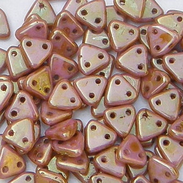 CzechMate Triangle, Luster Opaque Rose Gold Topaz, 2 Hole Bead, (P65491),  50 count