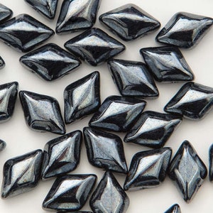 MINI GemDuo Beads, Jet Hematite, 50 count, 6 x 4 mm 2-Hole Czech Bead, (GD-64-23980-14400)