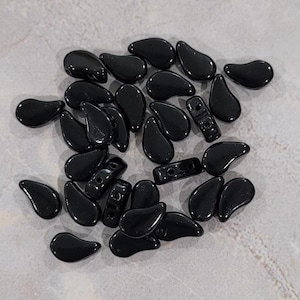 Paisley Duo Bead, Jet, 2 Hole Glass Beads, (23980), 8x5mm, 30 count
