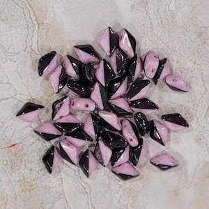 GemDuo Beads, Duet Black White Lilac Luster, 40 count, 5 x 8 mm 2-Hole Czech Bead, (GD-03849-14494)