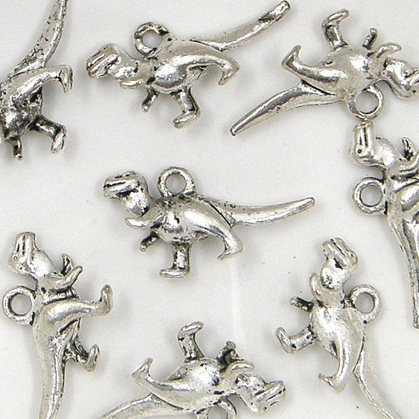 Dinosaur Charm, Pendant, Antique Silver Finish, T-Rex, (CH-As-26), 10 count