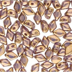 MINI GemDuo Beads, Crystal Gold Bronze, 50 count, 6 x 4 mm 2-Hole Czech Bead, (GD-64-00030-90215)