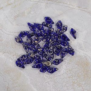 Kite Beads, Gold Splash Transparent Cobalt, 40 count, 9 x 5 mm 2-Hole Czech Bead, (30090-94401)