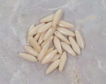 Dagger Beads, Chalk White Champagne Luster, 5/16mm, Czech Pressed Glass, (14413), 25 count