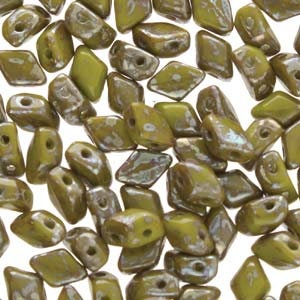MINI GemDuo Beads, Opaque Green Rembrandt, 50 count, 6 x 4 mm 2-Hole Czech Bead, (GD-64-53410-43500)