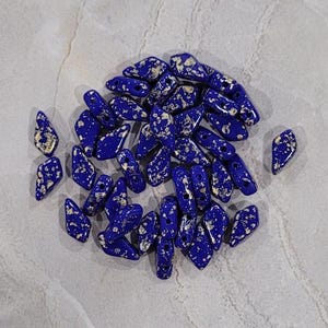 Kite Beads, Gold Splash Opaque Royal, 40 count, 9 x 5 mm 2-Hole Czech Bead, (33050-94401)