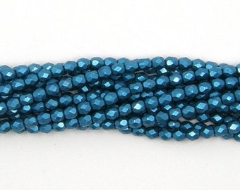 Lumi Blue Luster Czech Glass Firepolish Beads 10mm Faceted Round Glass 25pc