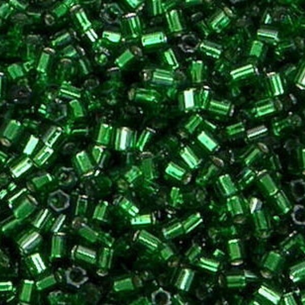 Toho 8/o Hex Silver Lined Grass Green Seed Beads (27B), choice of 10 grams or 23 grams