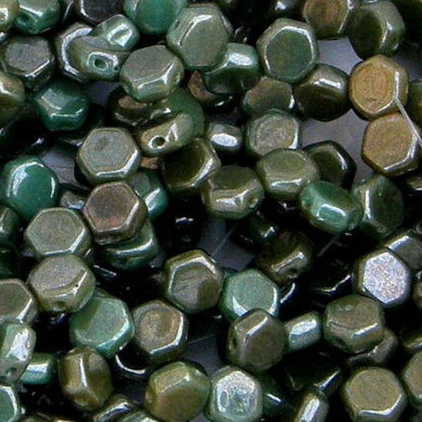 Honeycomb Bead, Hodge Podge Seafoam Lumi, 2 Hole Glass Beads, (HC-99991-14457), 6mm, 30 count