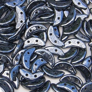 CzechMate Crescents, Hematite, 2 Hole Bead, Czech Pressed Glass, (391-310-14400), 30 count