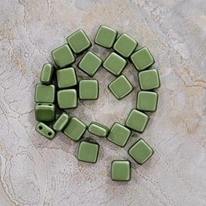 CzechMate Tile, Pearl Coat Olive, 2 Hole Bead, (25034), 25 count