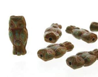 Czech Owl Beads, Indigo Travertine, 10 beads, 15x7mm, (OWL62010-86800)
